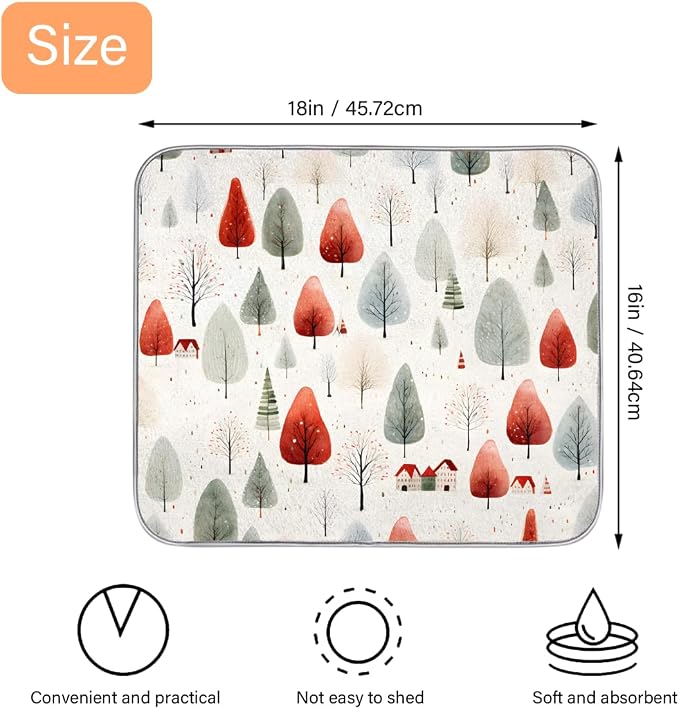 Xmax Colorful Pine Trees Dish Drying Mat, Kitchen Counter Quick Dry Pads - Image 2