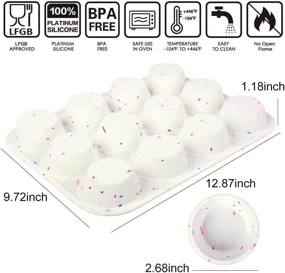 Silicone Muffin Pan Regular 12 Cups Muffin Tin Cupcake Pans for Baking Non-stick Muffin Tray Mold Easy Release,Durable,BPA Free