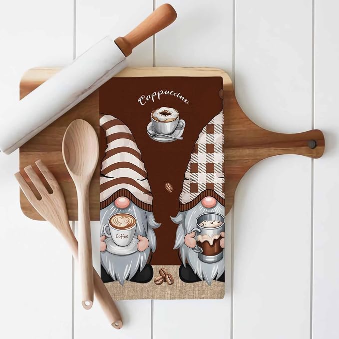 Kitchen Towels Coffee Cute Gnomes Brown Absorbent Tea Towel Soft Hand Dish - Image 9