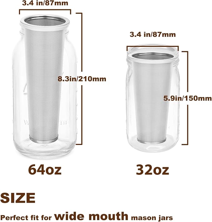 Cold Brew Coffee Filter for 64 OZ Wide Mouth Mason Jar, 304 Stainless Steel - Image 2