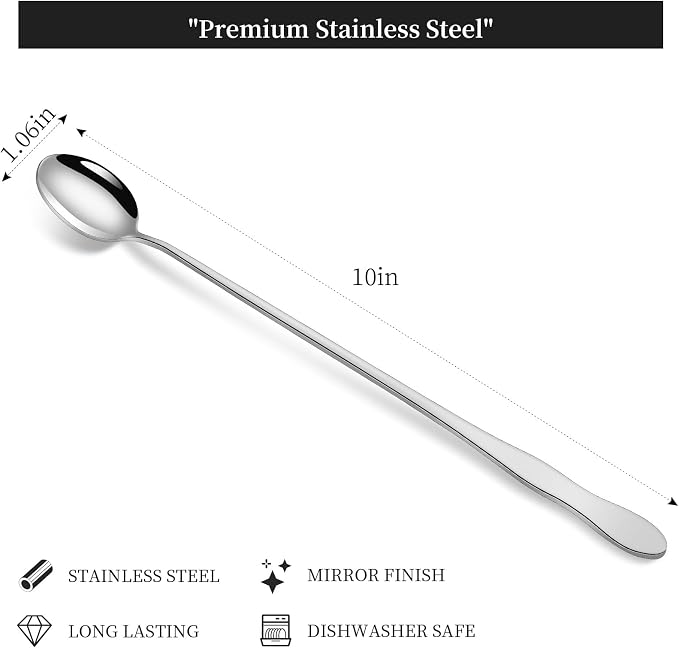 10 Inch Long Stainless Steel Bar Spoons, Cocktail Coffee Iced Tea, 4 Pack | - Image 2