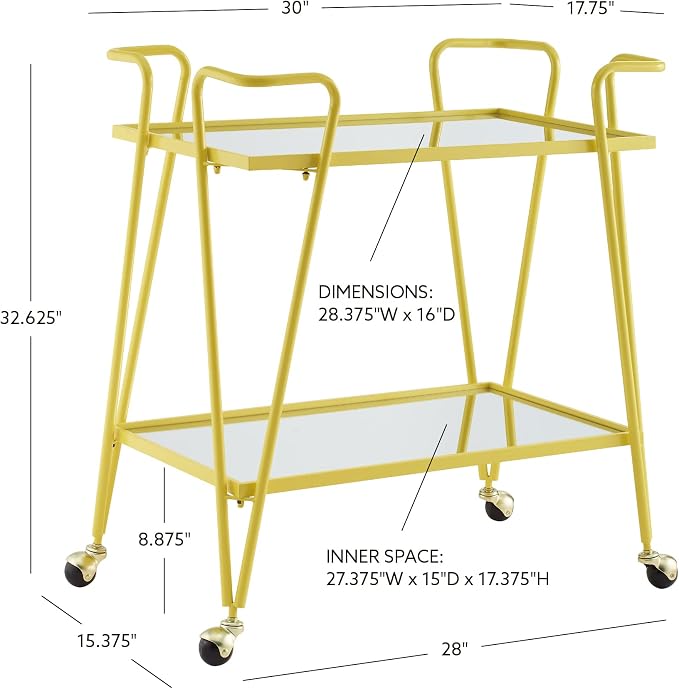 Linon Gina Yellow Mid Century Bar Cart - Image 2