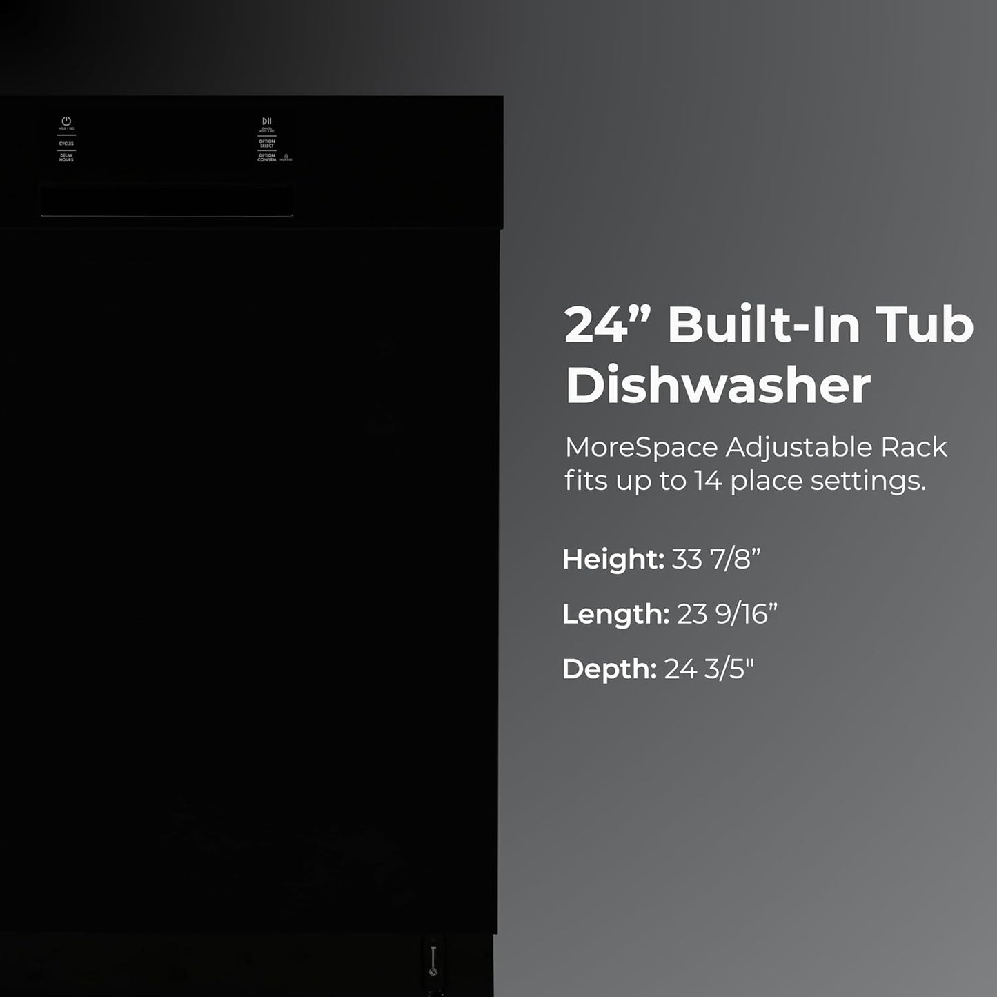 Kenmore 24" Built-in Stainless Steel Tub Dishwasher SmartWash, UltraWash, SmartDry Plus, MoreSpace Adjustable Rack and Leak Detect, Energy Star Certified, Black