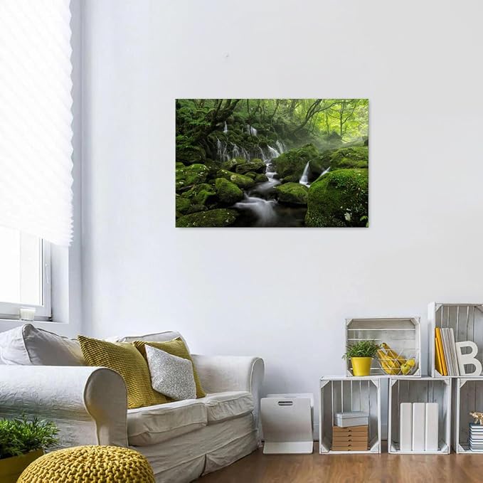 Foggy Forest Canvas Wall Art for Living Room Green Trees Scenery Painting - Image 5