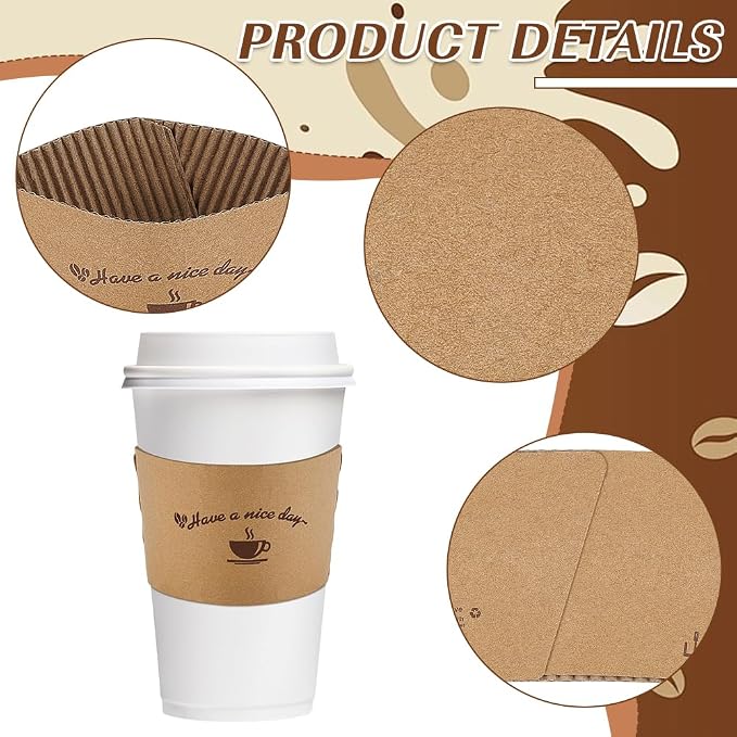 300 Packs Coffee Sleeves, Paper Coffee Cup Sleeves Hot Drink Holder Corrugated - Image 4