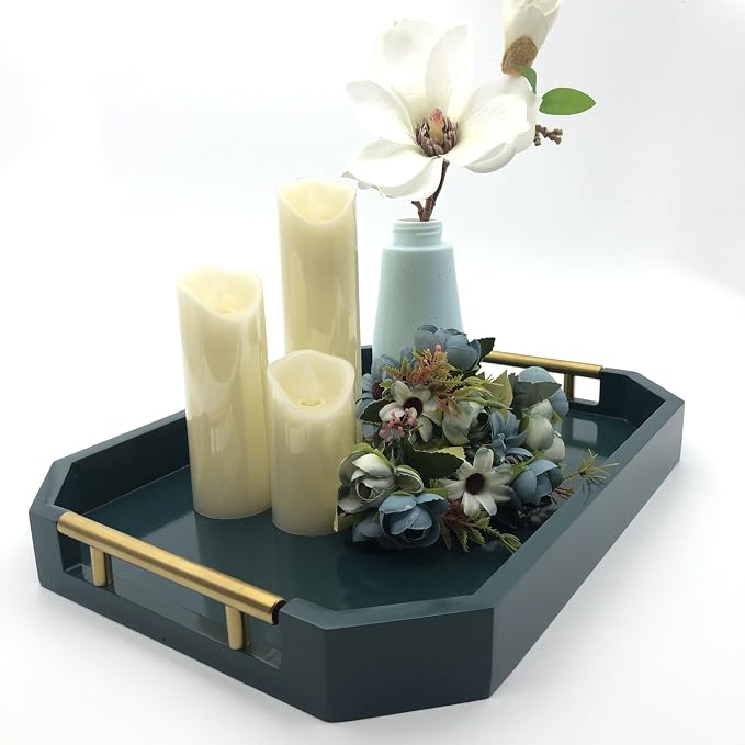 Serving Tray with Polished Metal Handles, Hexagon Coffee Table Tray, Modern - Image 7