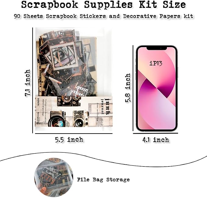 Diuhofart Vintage Scrapbooking Kit, 90 Sheets Time Cinema Theme, Scrapbook - Image 5