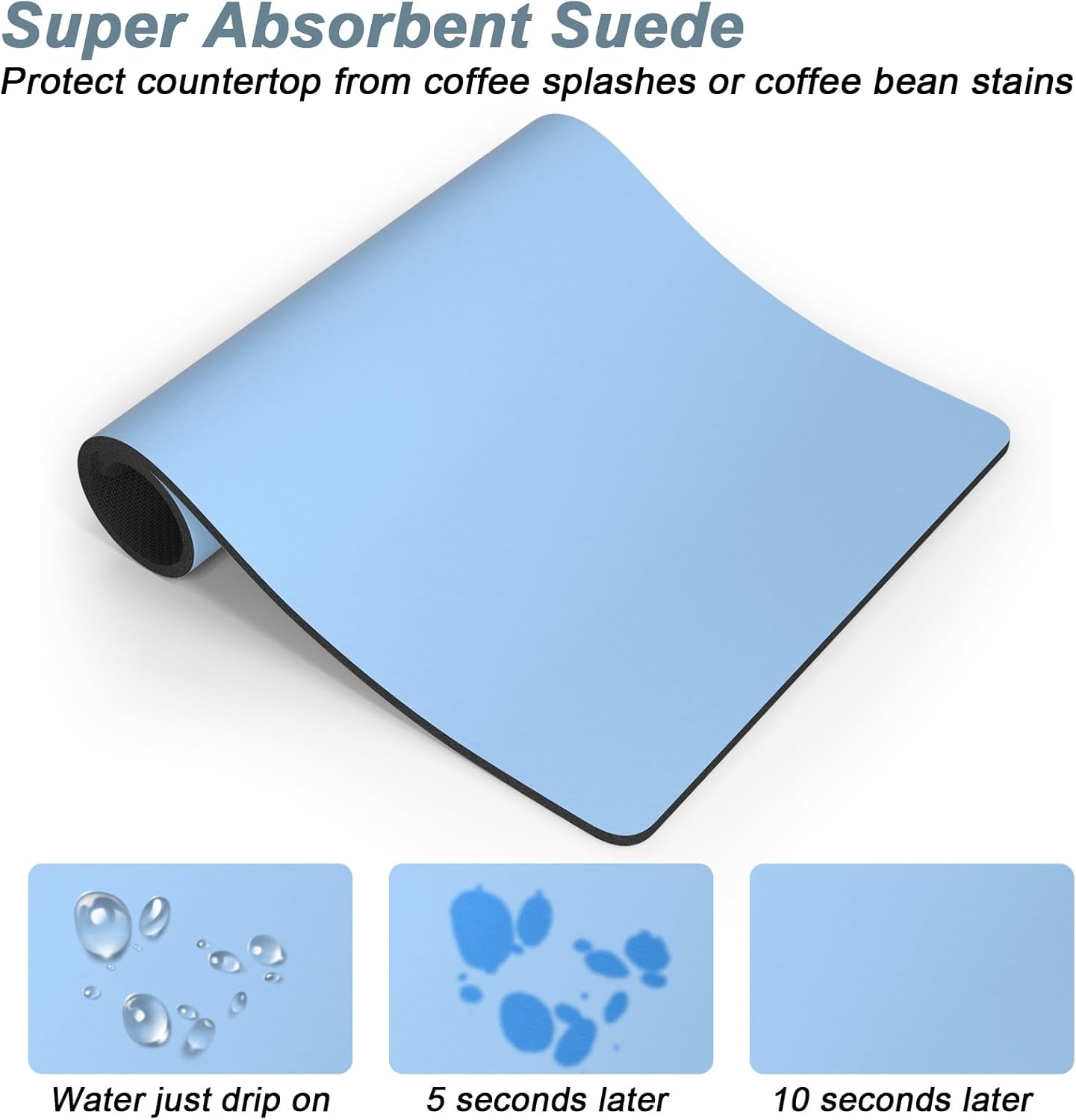 Rnivvi Coffee Mat, 12" x 19" Coffee Bar Mats for Espresso Machine Station Accessories and Organizer, Hide Stain Rubber Backed Absorbent Dish Drying Pad for Kitchen Counter, Cute Bar Decor Pad, Blue