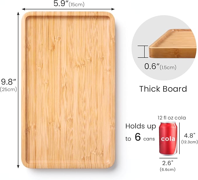 VERTORGAN Bamboo Serving Tray, 9.8x5.9 Inch Decorative Trays Platter - Image 5