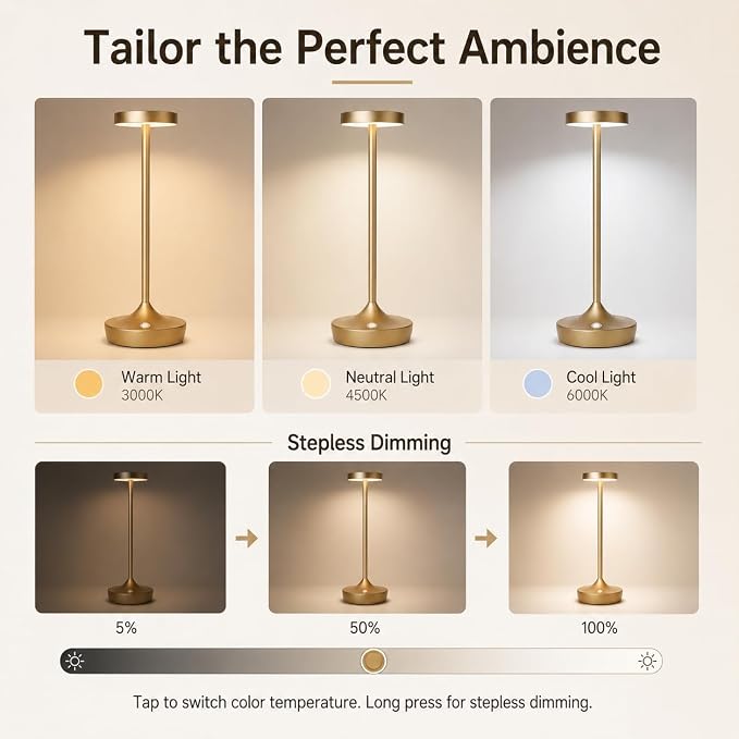 Rechargeable Cordless Table Lamps, 6000mAh Portable LED light, Battery Operated - Image 7