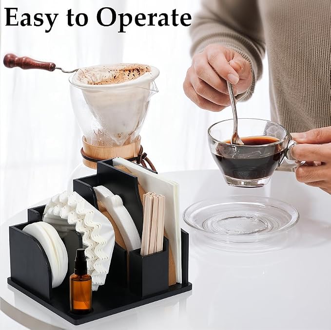 Black Coffee Filter Holder Wood Filter Storage Stand Coffee Paper Storage - Image 4