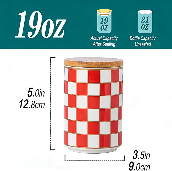 Kitchen Countertop Ceramic Checkered Canisters, Airtight Kitchen Canisters - Image 3
