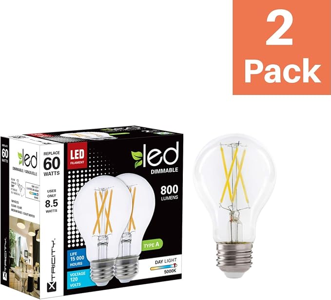 Xtricity LED 9W A19 Filament Clear Light Bulb, 60W Equivalent, 800 Lumens - Image 2