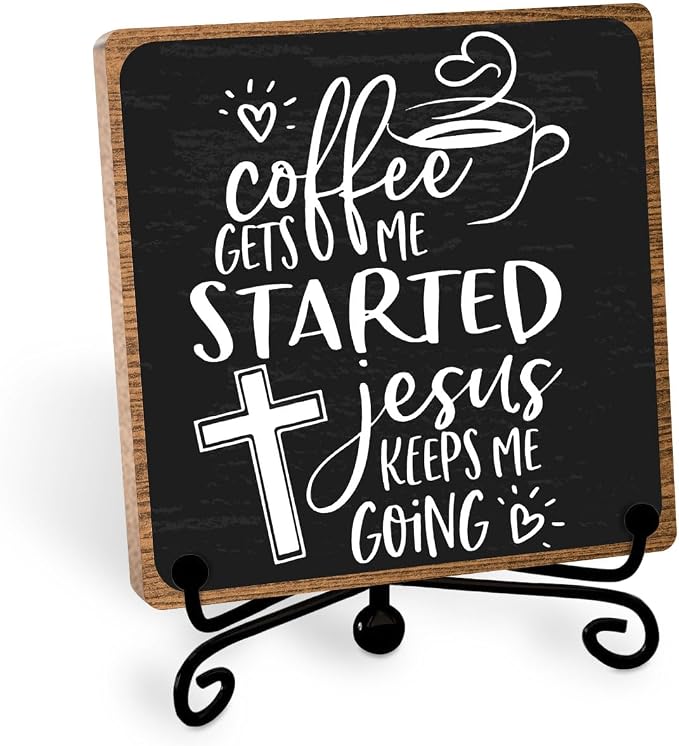 Coffee Lover Gifts for Women Men, Christian Coffee Decor, Bar Desk Sign by Toerifer