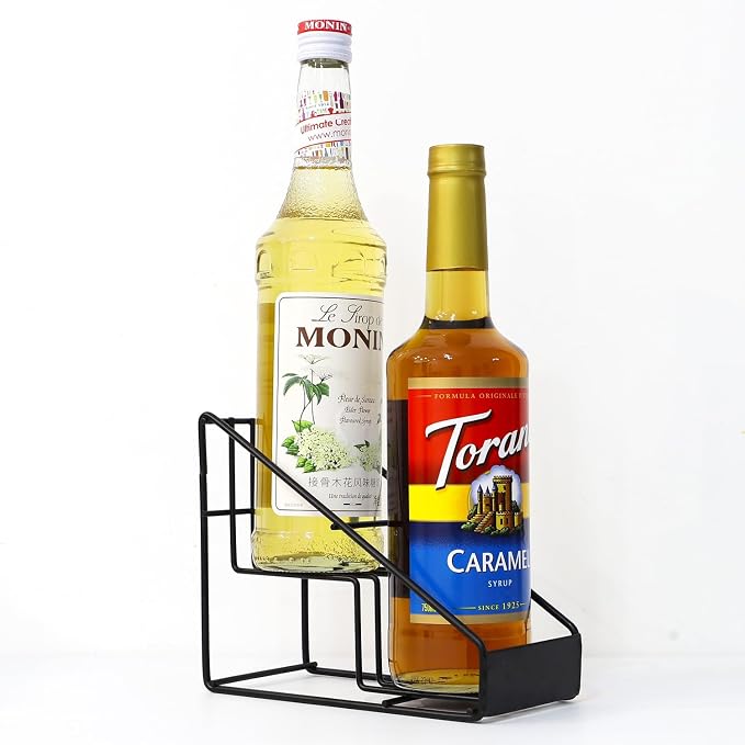 Coffee Syrup Rack for 2 Bottles, Tiered Coffee Syrup Organizer & Holder by onneka