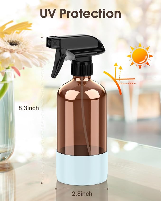 Bontip Glass Spray Bottle with Silicone Sleeve Protection, Amber Glass Spray - Image 3