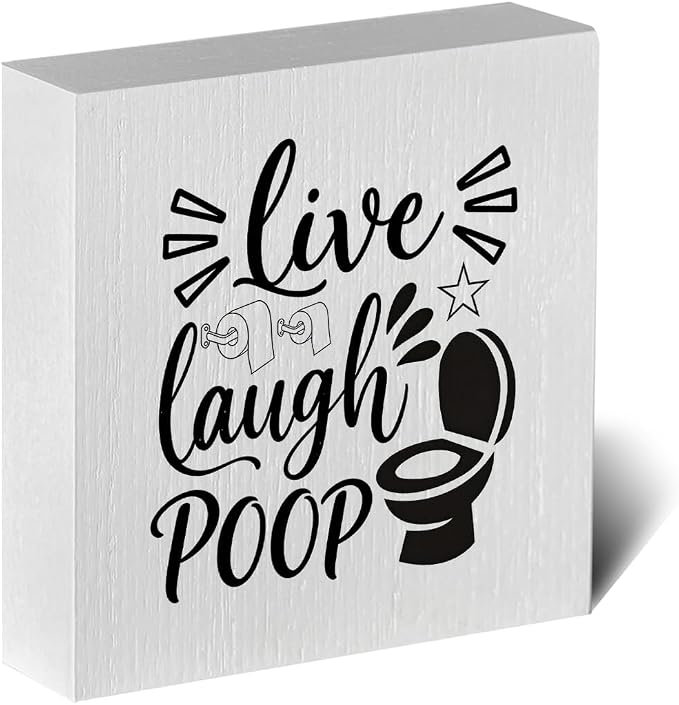 Funny Rustic Bathroom Decor Wooden Box Sign 5x5 Inch by ENGVZ