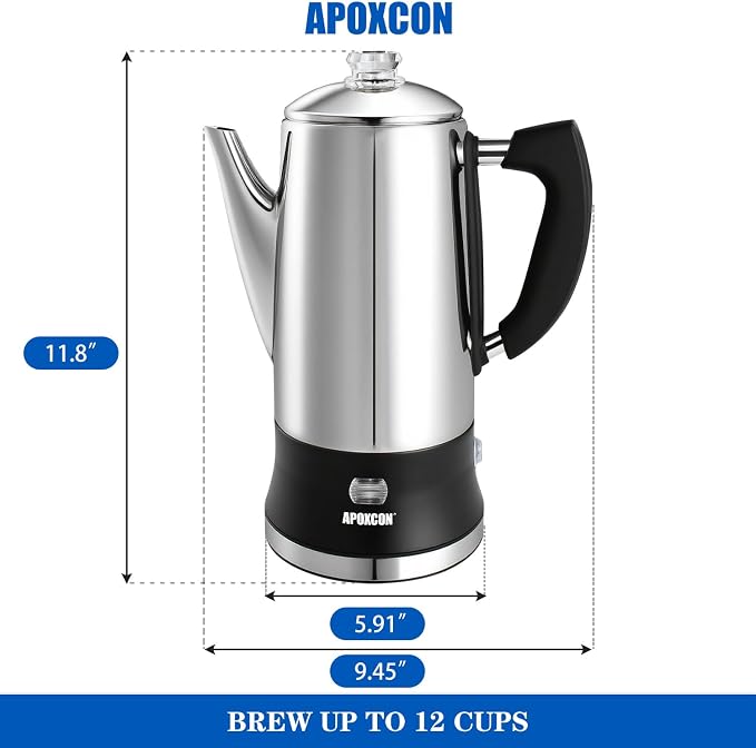APOXCON Electric Coffee Percolator Stainless Steel Coffee Maker - Image 2
