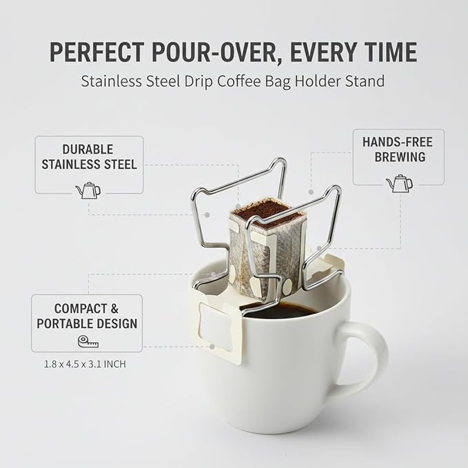 Stainless Steel Drip Coffee Bag Holder, Hands-Free Stand - Image 4