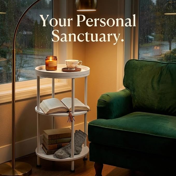 Small Round Side Table with Tray Top, 11.8" Narrow End Table - Image 4