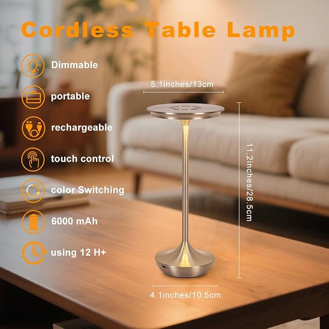 Cordless Table Lamp Set of 2, Portable Rechargeable 6000mAh Outdoor LED Table - Image 2
