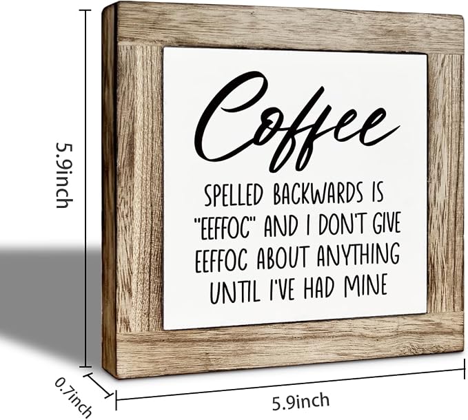 Humor Coffee Bar Decor, Funny Coffee Spelled Backwards Decor Sign, Cafe Wooden - Image 2