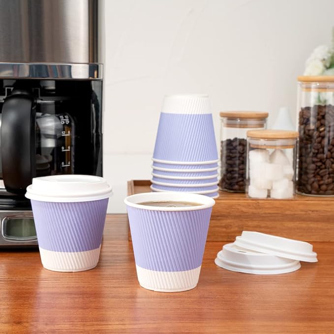 Restaurantware Ripple Wall Coffee Cups 25 Count 8 Ounce Insulated Light Purple - Image 11