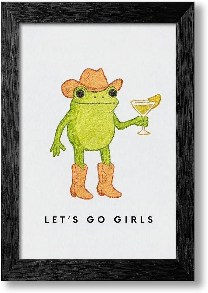 Black Framed Funny Western Cowboy Frog Wall Art 24x36 inch Rustic Farmhouse by Unknown