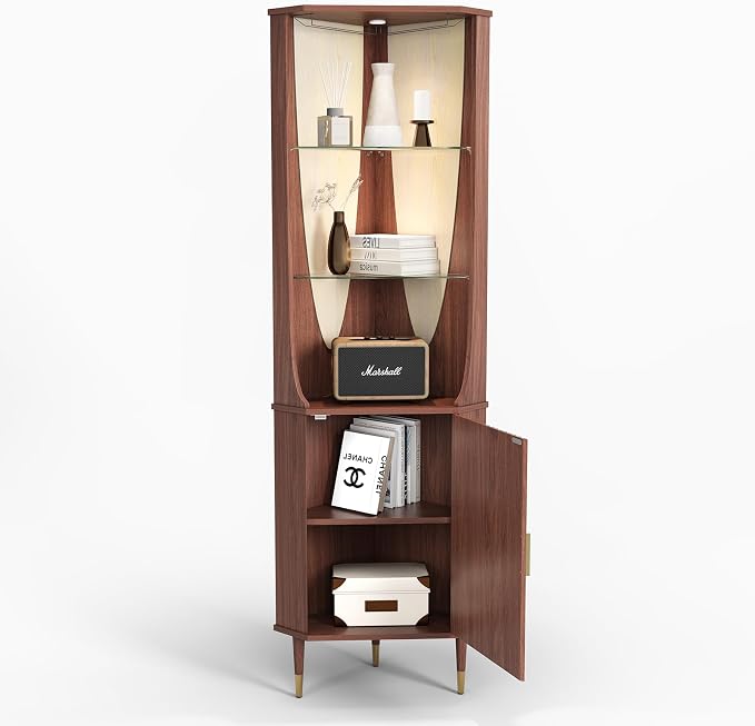 JOINICE 70" Tall Corner Cabinet, Mid Century Modern Cabinet - Image 8
