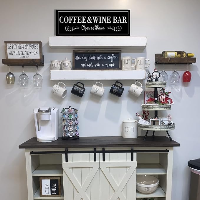 WOWGOOMO Coffee and Wine Bar Signs Decor, Classic Kitchen Wine Cabinet - Image 3
