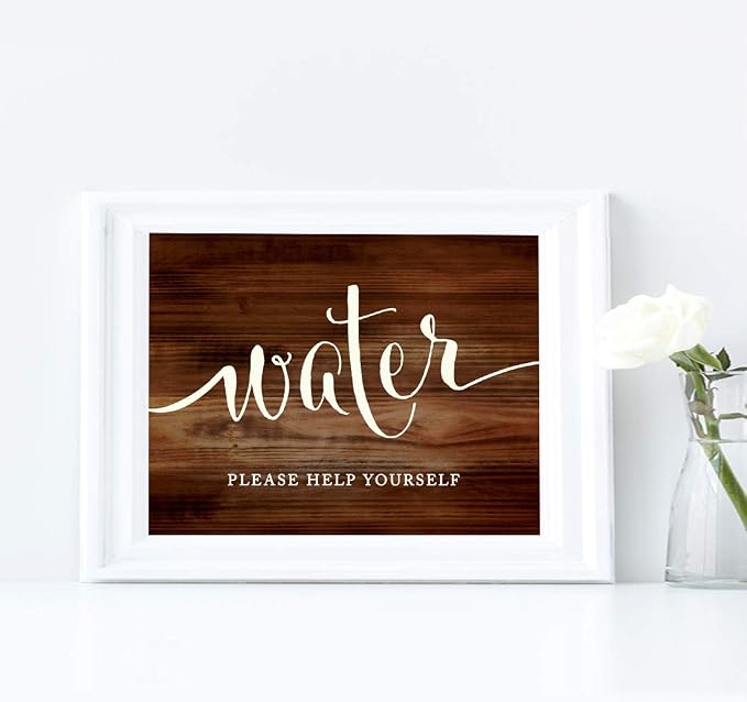 Andaz Press Wedding Party Signs, Rustic Wood Print, 8.5x11-inch, Water Please - Image 4