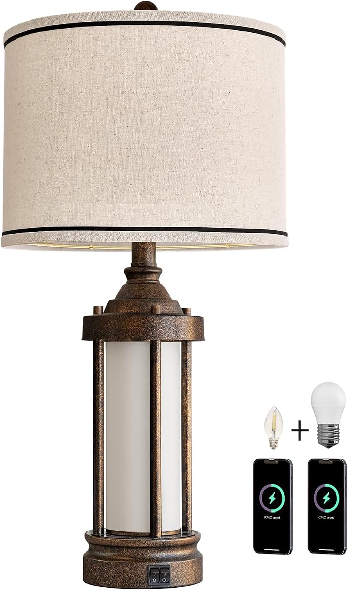 G-SAFAVA 25'' Table Lamp for Living Room Bedroom Farmhouse Metal Lamps - Image 9