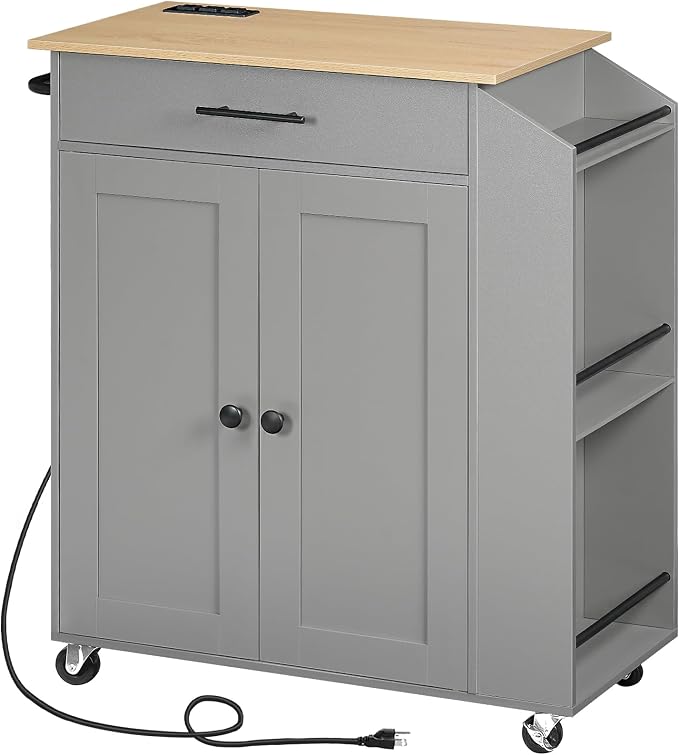 HOOBRO Kitchen Island with Power Outlet, Storage Island with Spice Rack and by HOOBRO