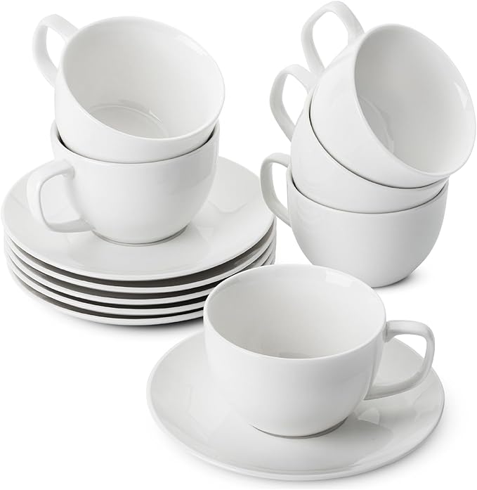 BTaT- Cappuccino Cups with Saucers 7 oz, Au Lait, Flat White, Dishwasher by BrewToATea