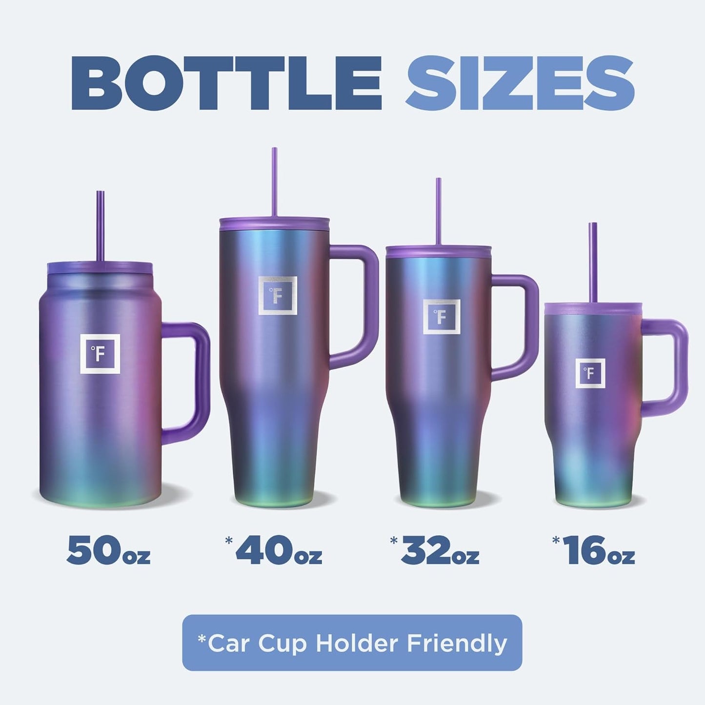 IRON °FLASK Co-Pilot Insulated Mug w/Straw & Flip Cap Lids - Cup Holder Bottle for Hot, Cold Drink - Leak-Proof - Water, Coffee Portable Travel Mug - Dark Rainbow, 40 Oz