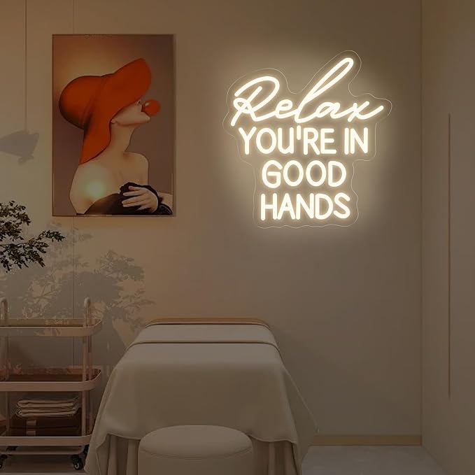 Relax You're In Good Hands Neon Sign, Custom Hair Salon LED Neon Light Barber by DMDMBSR