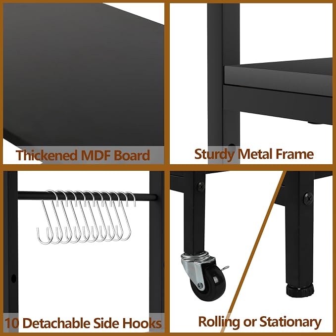 Bakers Rack with Power Outlet Microwave Shelf Stand Black Coffee Bar Table Cart - Image 6
