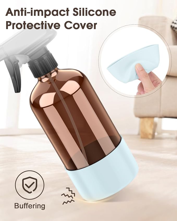 Bontip Glass Spray Bottle with Silicone Sleeve Protection, Amber Glass Spray - Image 4