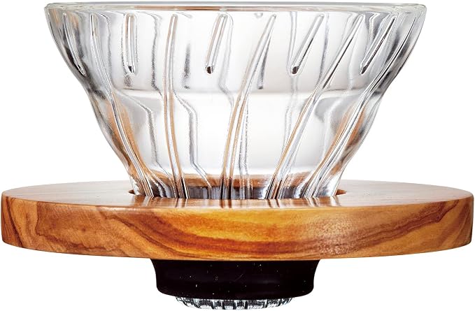 HARIO VDGR-01-OV V60 Heat Resistant Glass Transparent Coffee Dripper Olive Wood by Hario