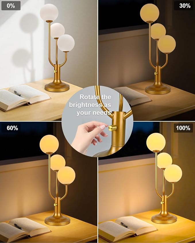 Lightdot Modern Gold Globe Table Lamp Dimmable Mid Century 3-Light Desk Lamp - Image 3