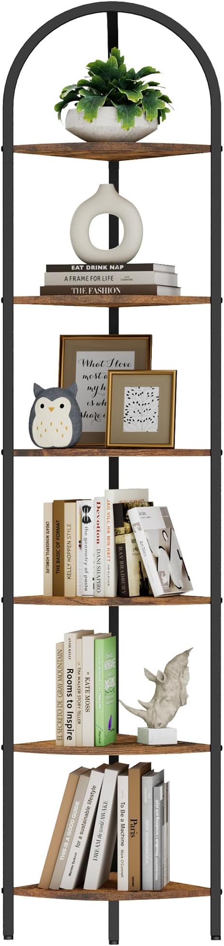 Homhedy 6-Tier Arched Corner Shelf Stand, Wall Corner Bookshelf by Homhedy