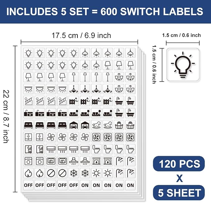 600 Pcs Light Switch Sticker Labels, 33 Designs Transparent Switch ID Stickers - Image 2