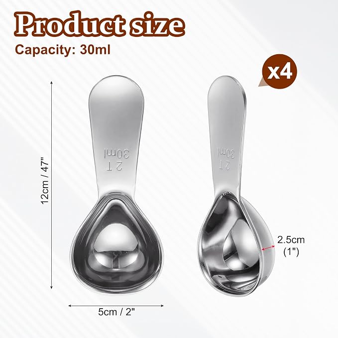 uxcell 4Pcs Stainless Steel Coffee Scoop, 30ml Short Handle Measuring Spoon - Image 2
