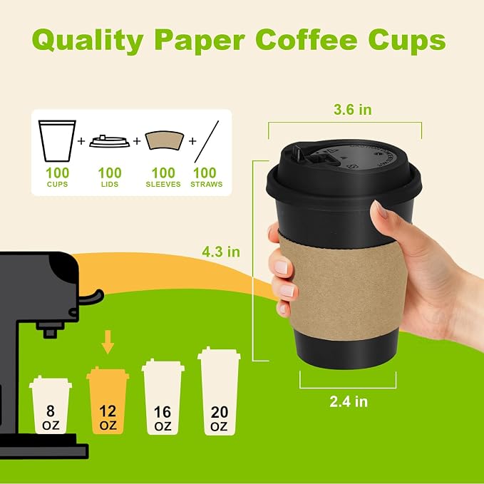 100 Pack 12 oz Disposable Coffee Cups - Image 2