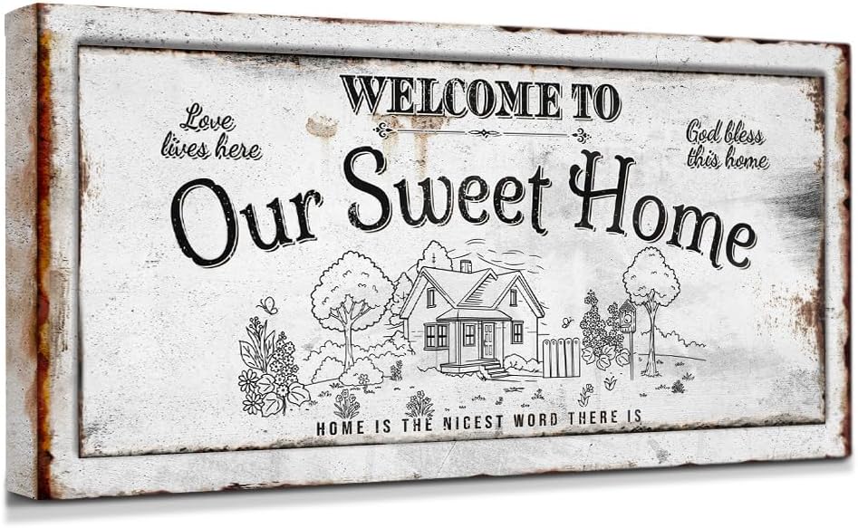 IPIC - Our Sweet Home Vintage Family Sign, Rustic Farmhouse Style Canvas Wall by IPIC