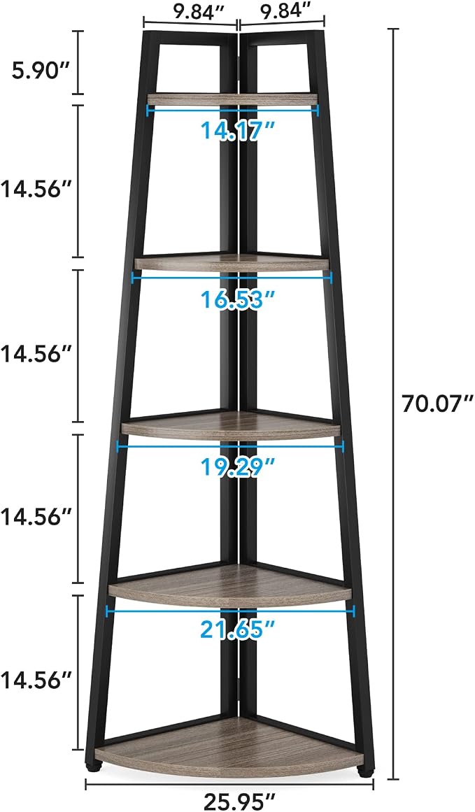 Tribesigns 70 inch Tall Corner Shelf, 5 Tier Industrial Corner Bookshelf - Image 2