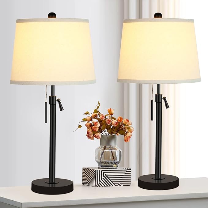 Bedside Table Lamps Set of 2: Tall Black Table Lamps - Image 4