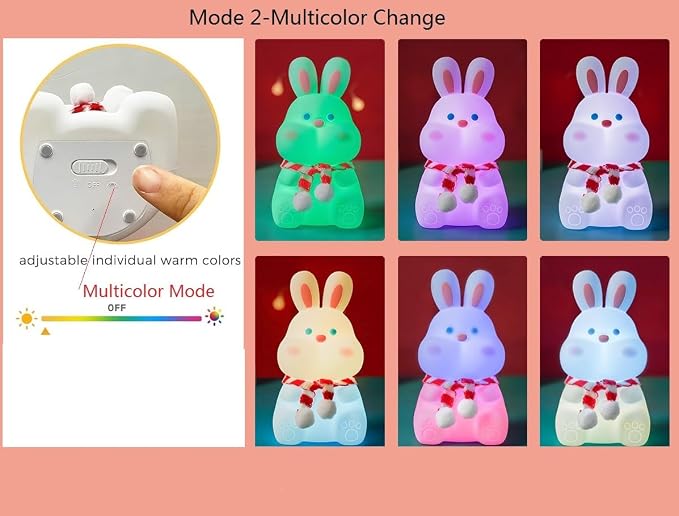 Rabbit Night Light for Adults Kids, LED Dimmable Animal Silicone Bunny Lamp - Image 5