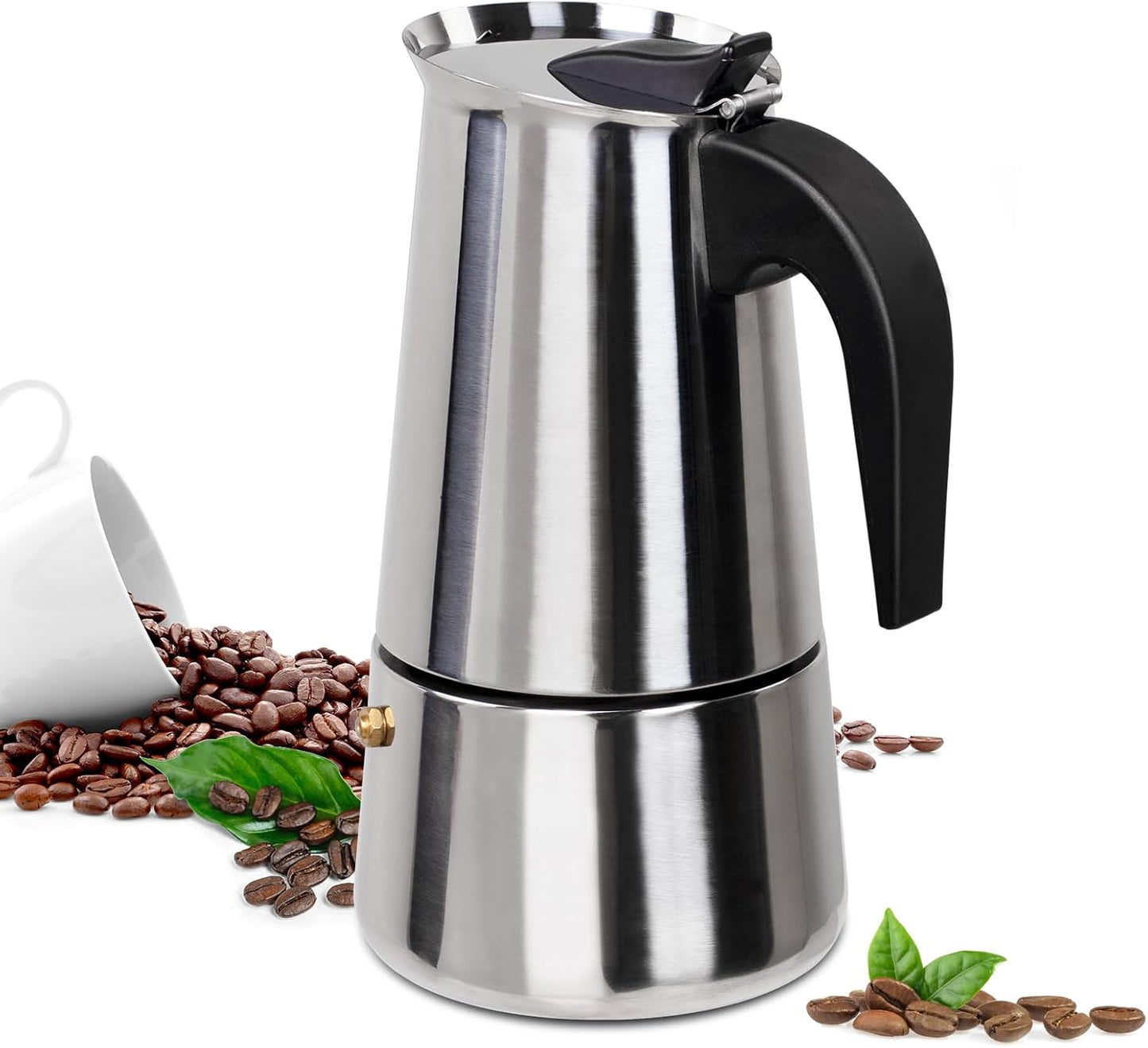 9 Cup Moka Pot Stainless Steel 450ml Italian Espresso Coffee Maker Stovetop Coffee Makers Mocha Pot Percolator Greca Coffee Maker for Induction Stove Portable for Easy Brewing Straight