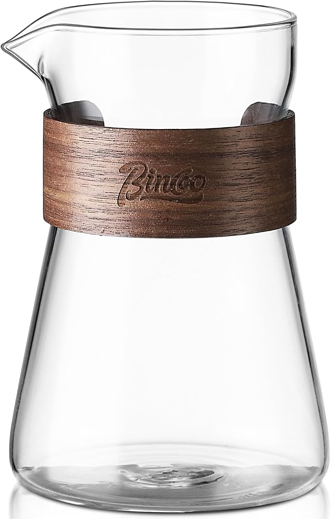 16 oz Glass Coffee Carafe with Wood Heat-Resistant Layer, Coffee Decanter by Bincoo